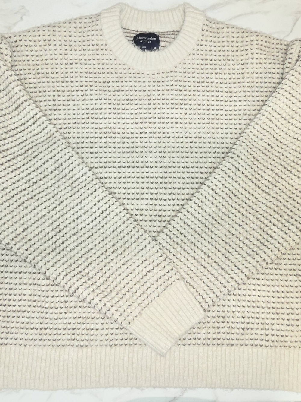 Abercrombie & Fitch Off-White Waffle Crewneck Sweater